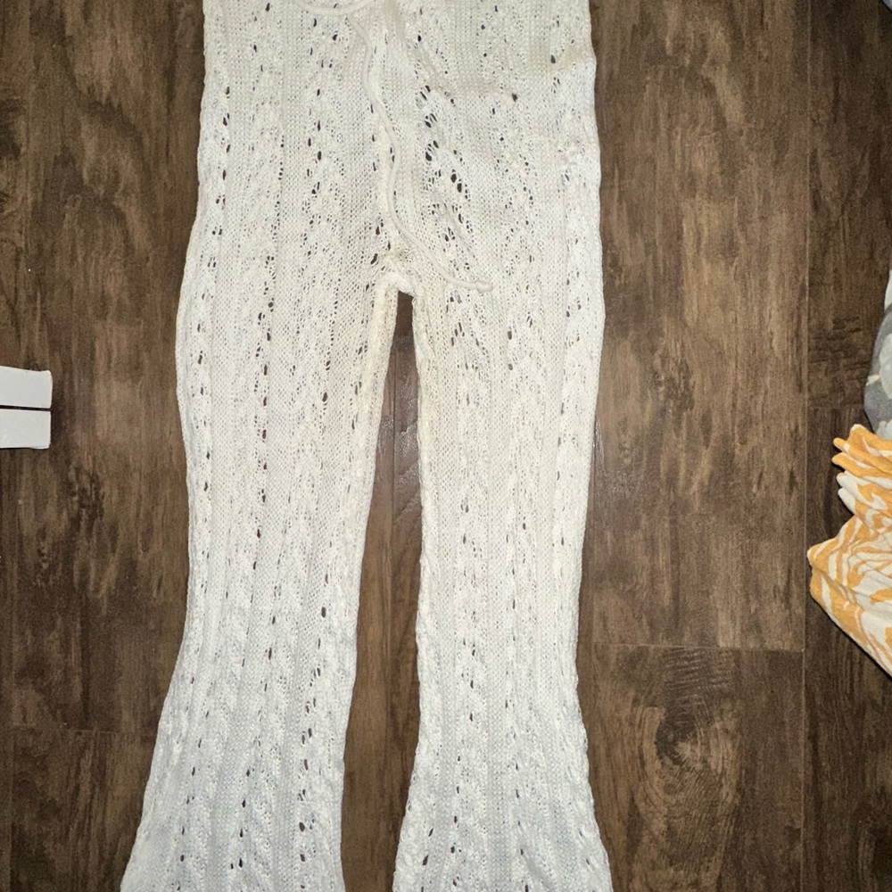 White Knit Flare Pants
